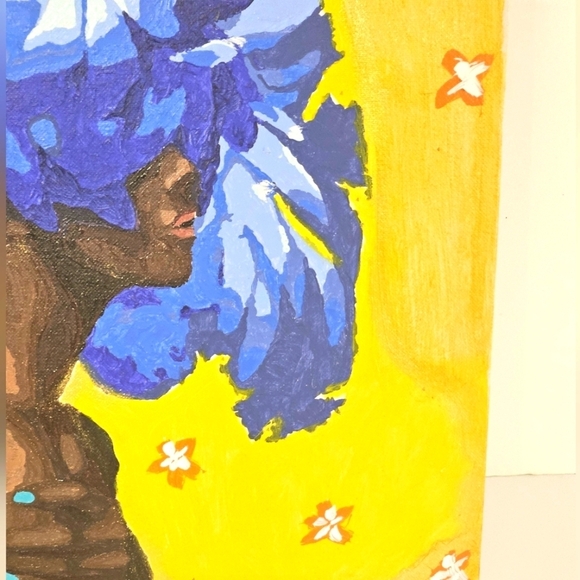 Hand Crafted Handpainted Artwork Blue  Floral Canvas Wall Decor Handmade Flowers - Picture 13 of 17